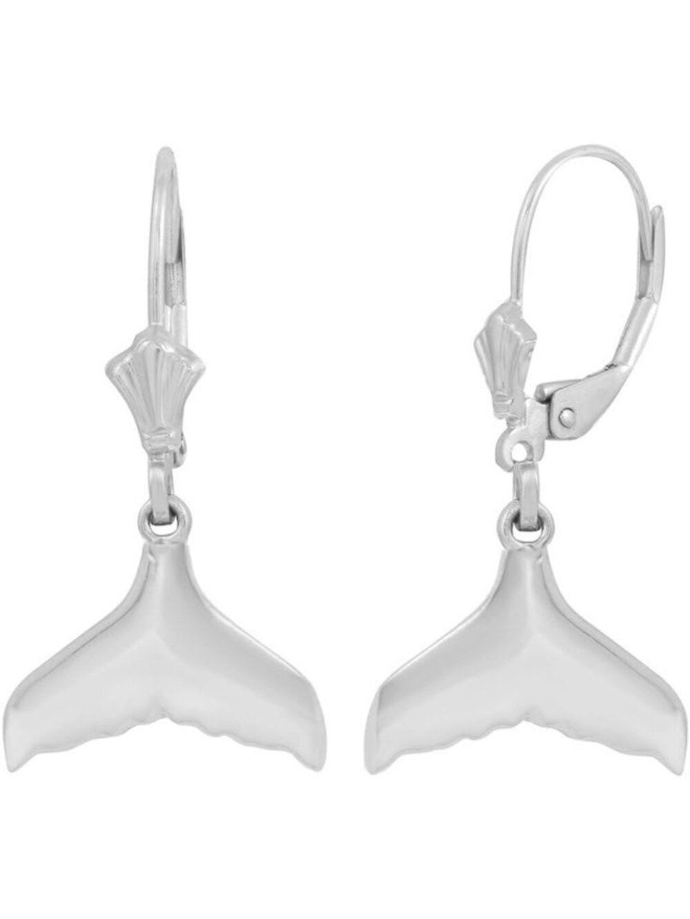 Elegant 925 Sterling Silver Whale Tail Dangle Earrings - High Polish Finish
